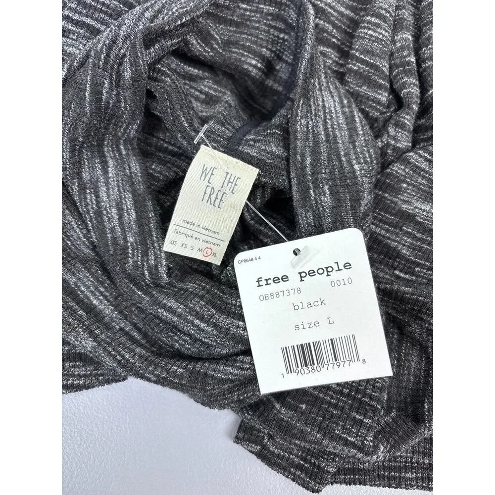Free People women's large black‎ grey mock neck stonecold ribbed tunic top NWT